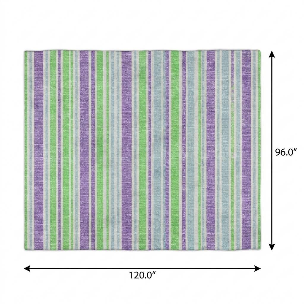 8' X 10' Lime Green And Purple Striped Shag Washable Area Rug With UV Protection - HomeRoots - Flyclothing LLC