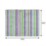 9' X 12' Lime Green And Purple Striped Shag Washable Area Rug With UV Protection - HomeRoots - Flyclothing LLC