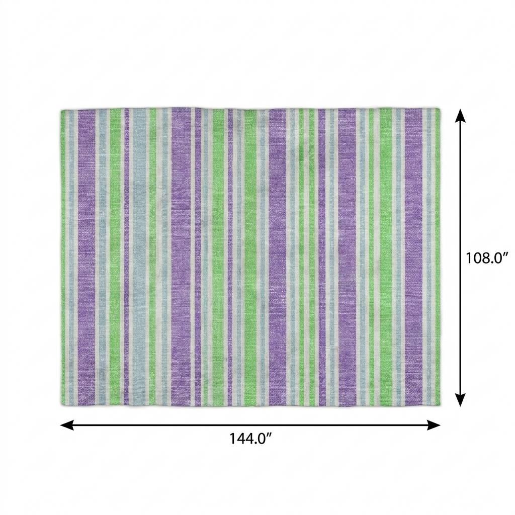 9' X 12' Lime Green And Purple Striped Shag Washable Area Rug With UV Protection - HomeRoots - Flyclothing LLC