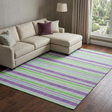 10' X 14' Lime Green And Purple Striped Shag Washable Area Rug With UV Protection - HomeRoots - Flyclothing LLC