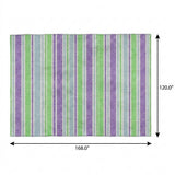 10' X 14' Lime Green And Purple Striped Shag Washable Area Rug With UV Protection - HomeRoots - Flyclothing LLC