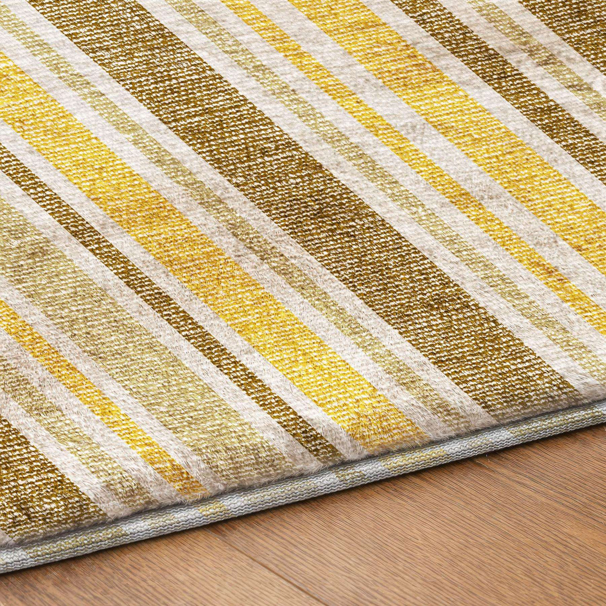 3' X 5' Brown And Gold Striped Shag Washable Area Rug With UV Protection - HomeRoots - Flyclothing LLC