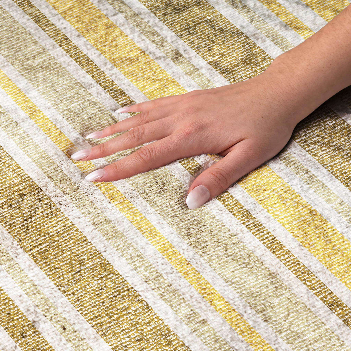 3' X 5' Brown And Gold Striped Shag Washable Area Rug With UV Protection - HomeRoots - Flyclothing LLC