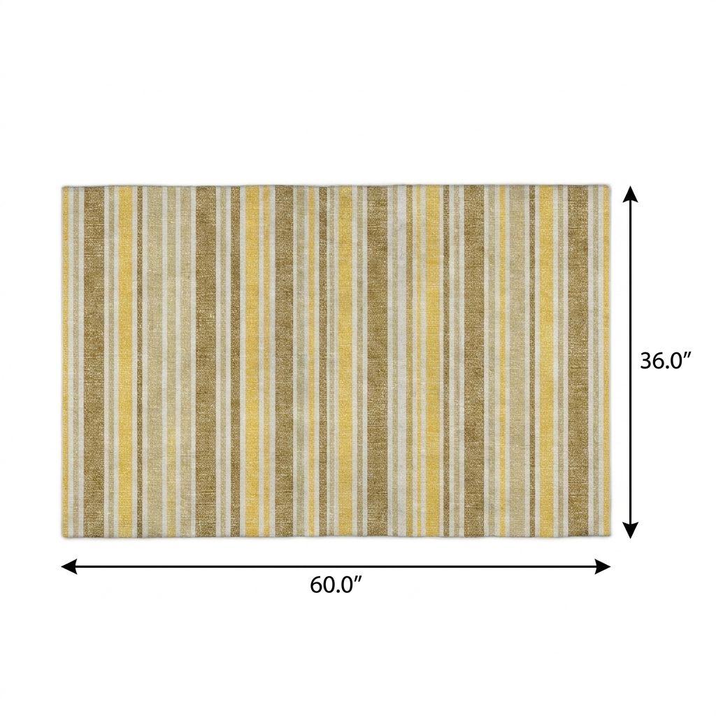 3' X 5' Brown And Gold Striped Shag Washable Area Rug With UV Protection - HomeRoots - Flyclothing LLC