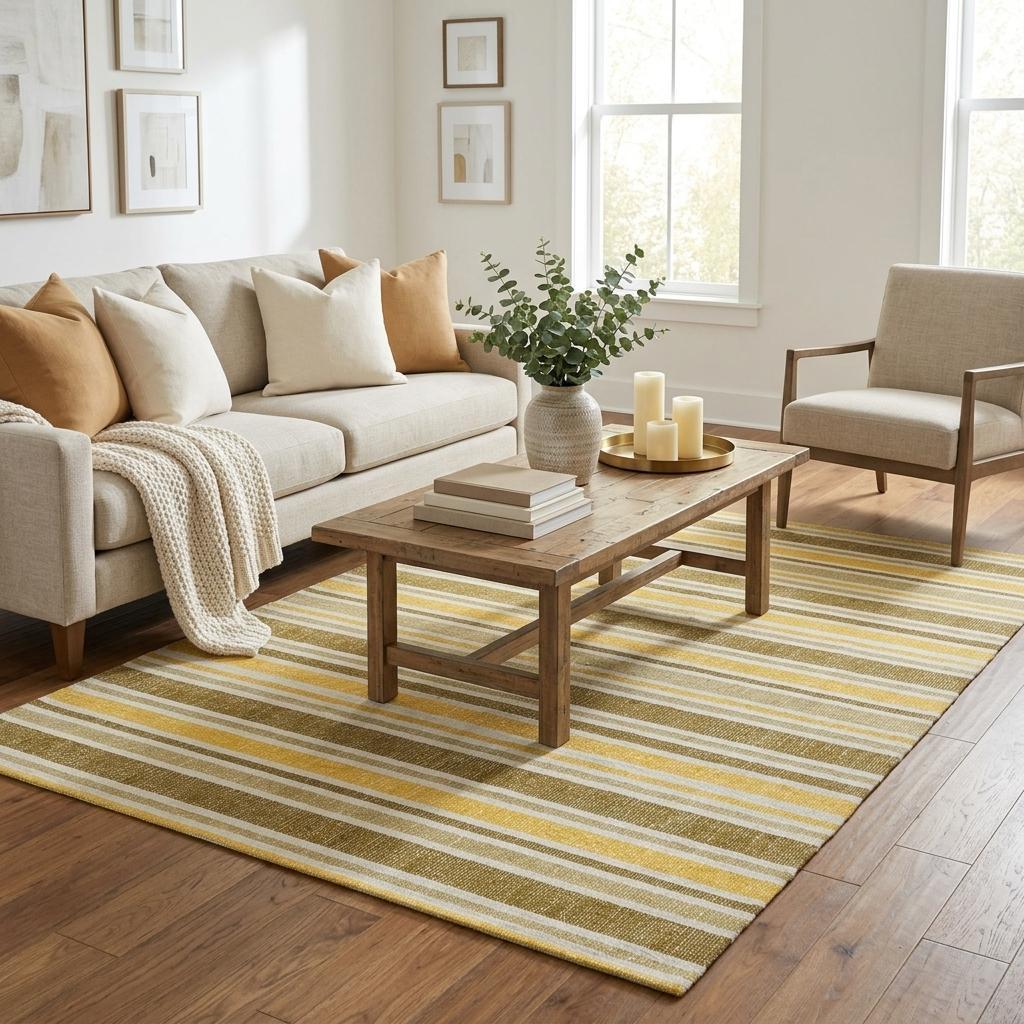 5' X 8' Brown And Gold Striped Shag Washable Area Rug With UV Protection - HomeRoots - Flyclothing LLC