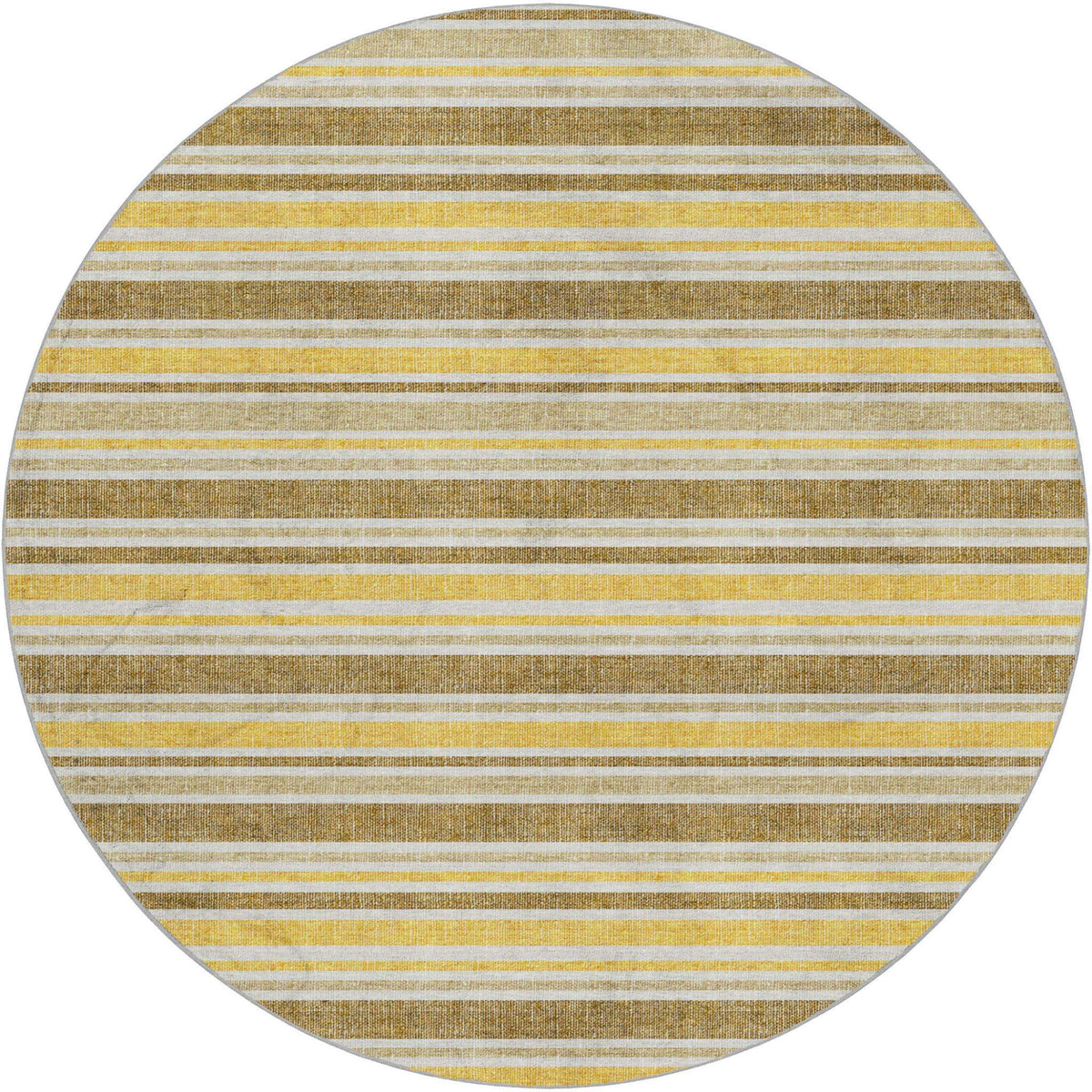 8' Brown And Gold Striped Shag Washable Round Rug With UV Protection - HomeRoots - Flyclothing LLC