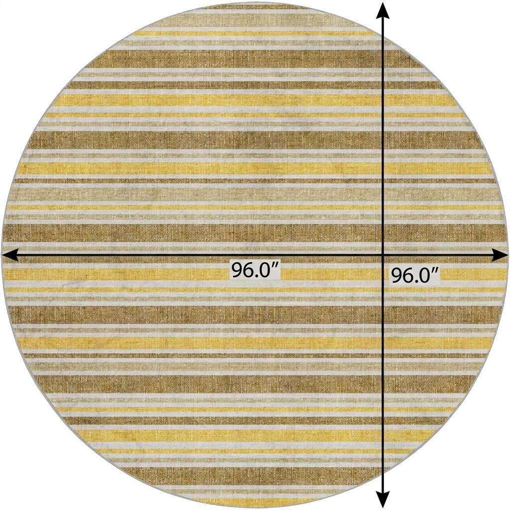 8' Brown And Gold Striped Shag Washable Round Rug With UV Protection - HomeRoots - Flyclothing LLC
