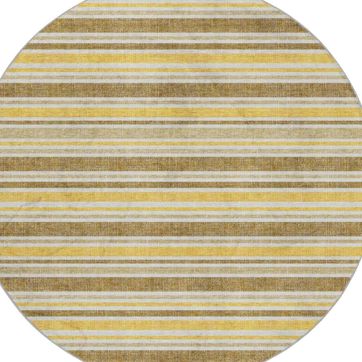8' Brown And Gold Striped Shag Washable Round Rug With UV Protection - HomeRoots - Flyclothing LLC