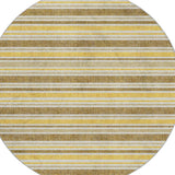 8' Brown And Gold Striped Shag Washable Round Rug With UV Protection - HomeRoots - Flyclothing LLC