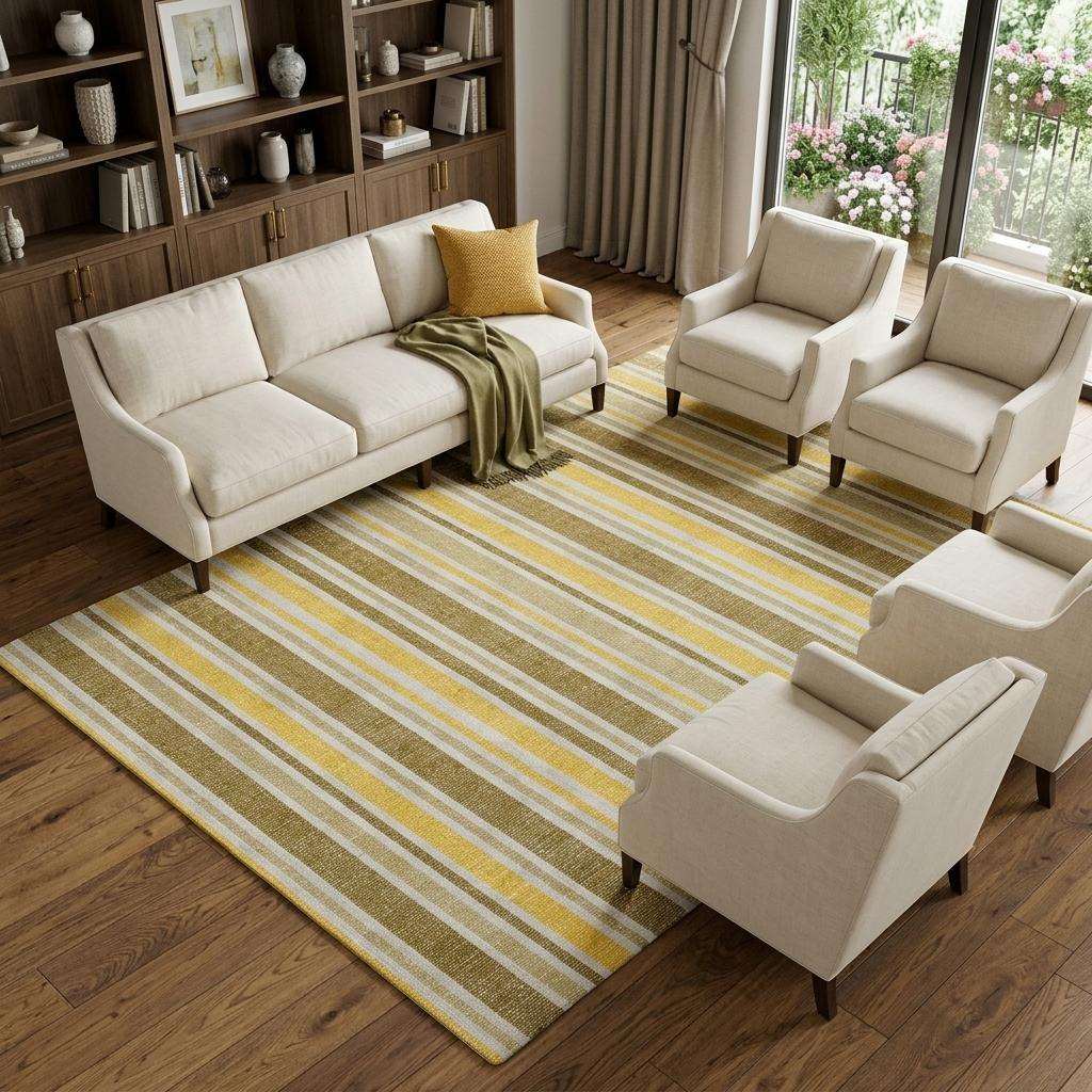 9' X 12' Brown And Gold Striped Shag Washable Area Rug With UV Protection - HomeRoots - Flyclothing LLC