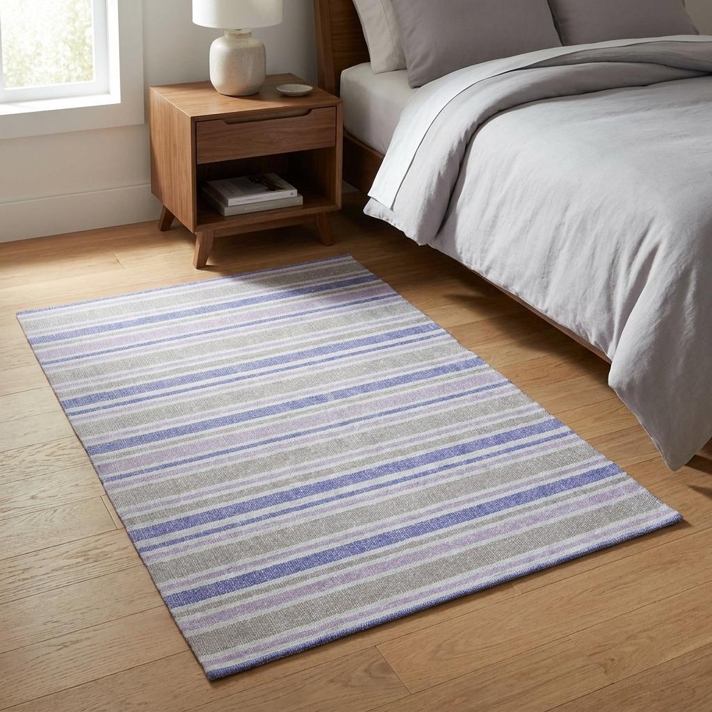3' X 5' Navy Blue And Taupe Striped Shag Washable Area Rug With UV Protection - HomeRoots - Flyclothing LLC