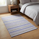3' X 5' Navy Blue And Taupe Striped Shag Washable Area Rug With UV Protection - HomeRoots - Flyclothing LLC