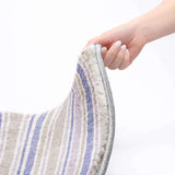 3' X 5' Navy Blue And Taupe Striped Shag Washable Area Rug With UV Protection - HomeRoots - Flyclothing LLC