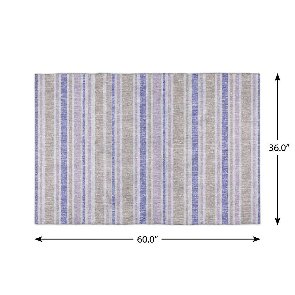 3' X 5' Navy Blue And Taupe Striped Shag Washable Area Rug With UV Protection - HomeRoots - Flyclothing LLC