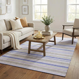 5' X 8' Navy Blue And Taupe Striped Shag Washable Area Rug With UV Protection - HomeRoots - Flyclothing LLC