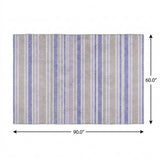 5' X 8' Navy Blue And Taupe Striped Shag Washable Area Rug With UV Protection - HomeRoots - Flyclothing LLC