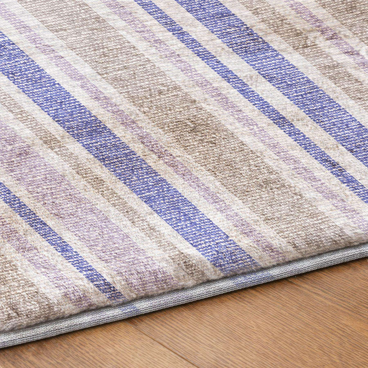 8' X 10' Navy Blue And Taupe Striped Shag Washable Area Rug With UV Protection - HomeRoots - Flyclothing LLC