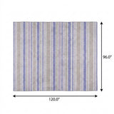 8' X 10' Navy Blue And Taupe Striped Shag Washable Area Rug With UV Protection - HomeRoots - Flyclothing LLC
