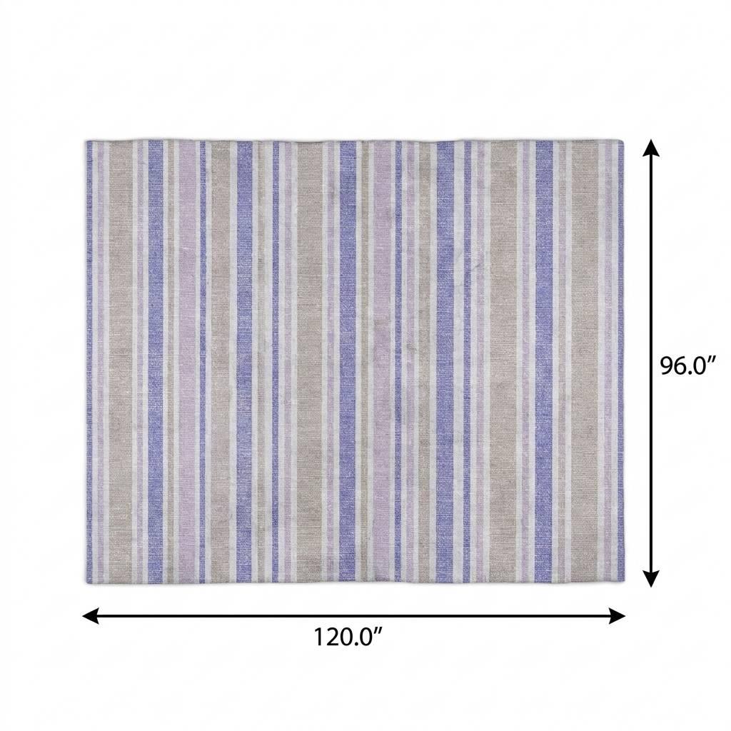 8' X 10' Navy Blue And Taupe Striped Shag Washable Area Rug With UV Protection - HomeRoots - Flyclothing LLC