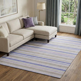 9' X 12' Navy Blue And Taupe Striped Shag Washable Area Rug With UV Protection - HomeRoots - Flyclothing LLC