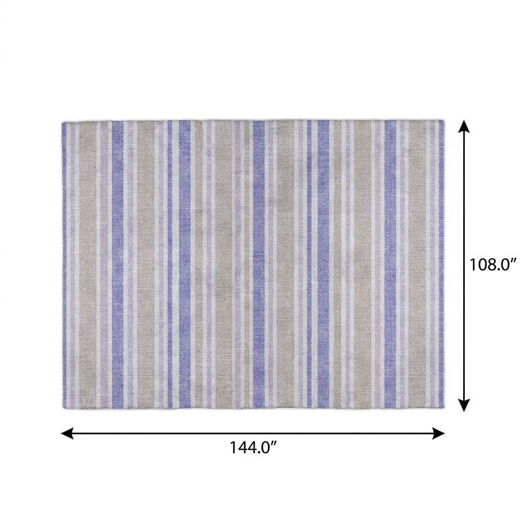 9' X 12' Navy Blue And Taupe Striped Shag Washable Area Rug With UV Protection - HomeRoots - Flyclothing LLC