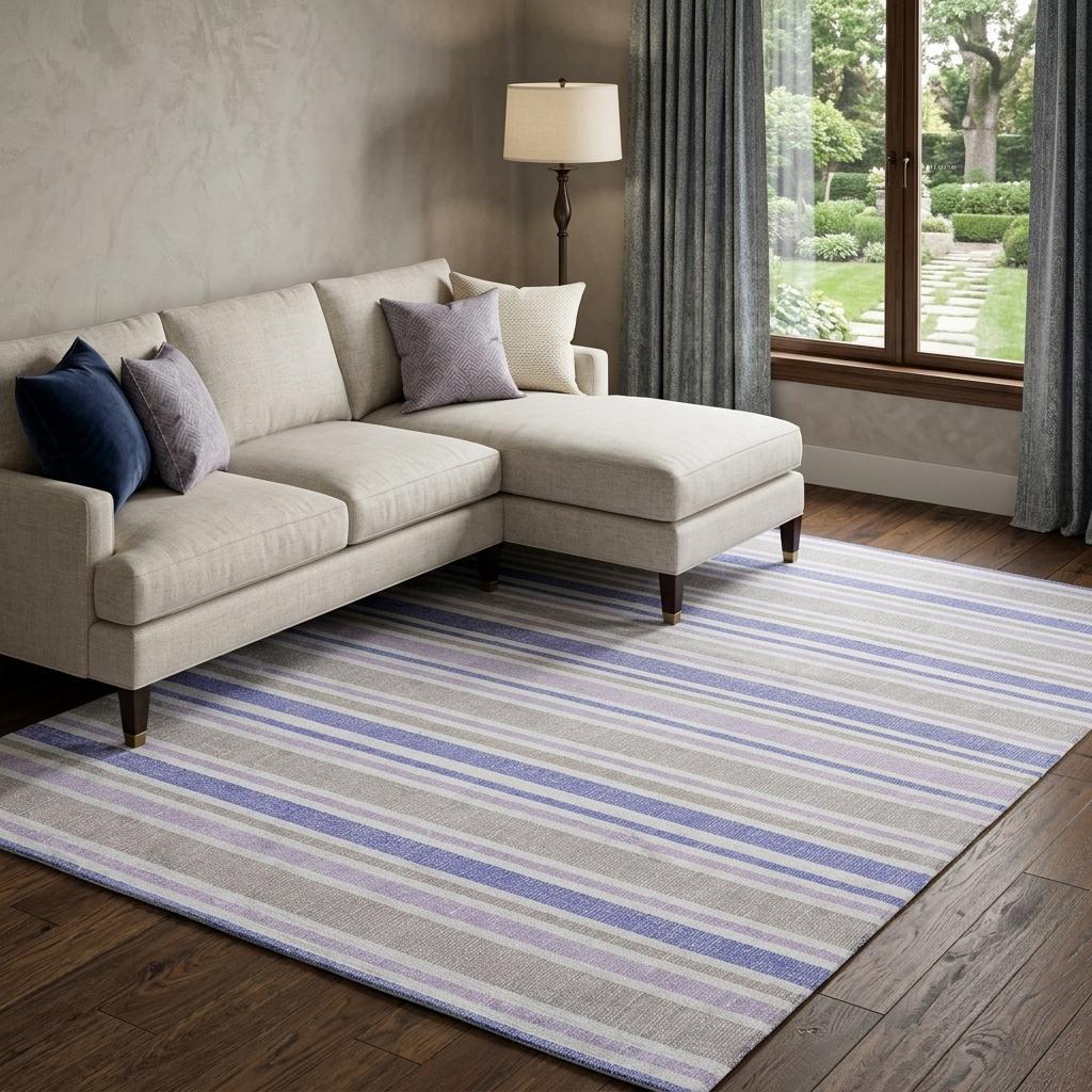 10' X 14' Navy Blue And Taupe Striped Shag Washable Area Rug With UV Protection - HomeRoots - Flyclothing LLC