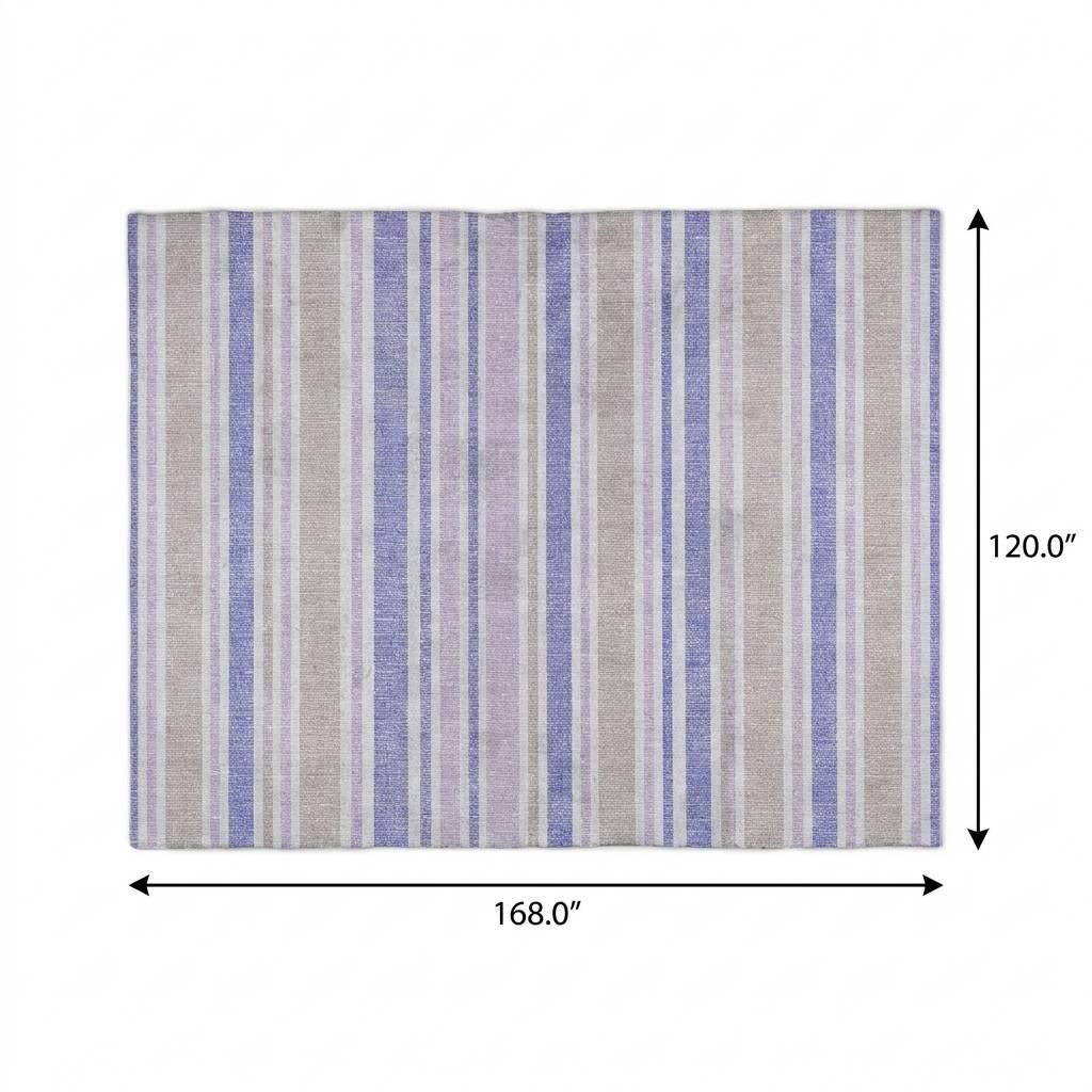 10' X 14' Navy Blue And Taupe Striped Shag Washable Area Rug With UV Protection - HomeRoots - Flyclothing LLC