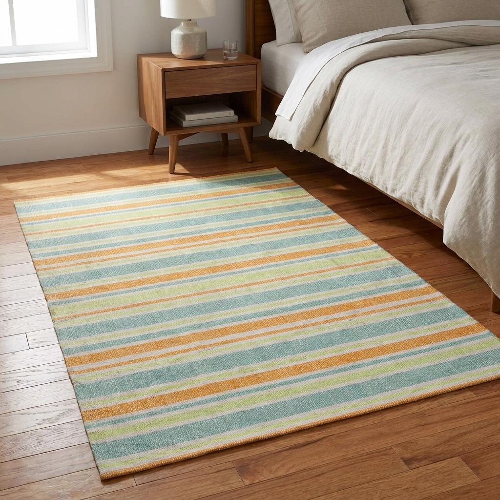 3' X 5' Orange And Green Striped Shag Washable Area Rug With UV Protection - HomeRoots - Flyclothing LLC