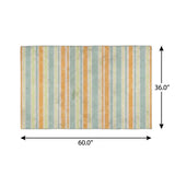 3' X 5' Orange And Green Striped Shag Washable Area Rug With UV Protection - HomeRoots - Flyclothing LLC