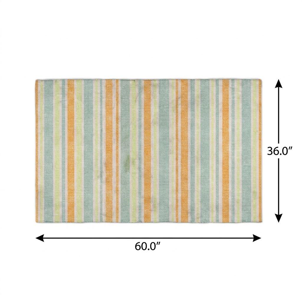 3' X 5' Orange And Green Striped Shag Washable Area Rug With UV Protection - HomeRoots - Flyclothing LLC