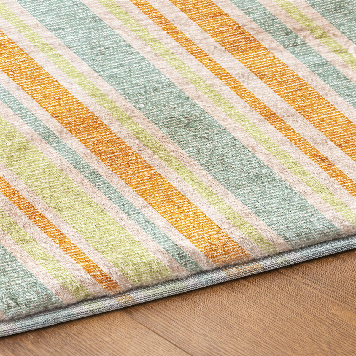 5' X 8' Orange And Green Striped Shag Washable Area Rug With UV Protection - HomeRoots - Flyclothing LLC
