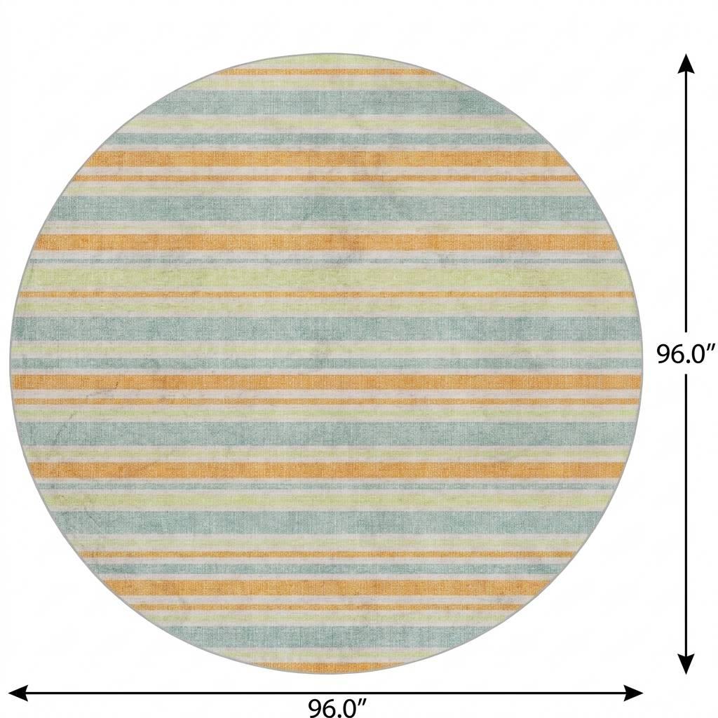 8' Orange And Green Striped Shag Washable Round Rug With UV Protection - HomeRoots - Flyclothing LLC