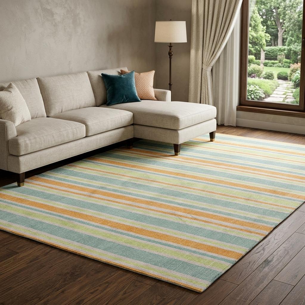 8' X 10' Orange And Green Striped Shag Washable Area Rug With UV Protection - HomeRoots - Flyclothing LLC