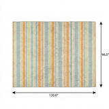 8' X 10' Orange And Green Striped Shag Washable Area Rug With UV Protection - HomeRoots - Flyclothing LLC