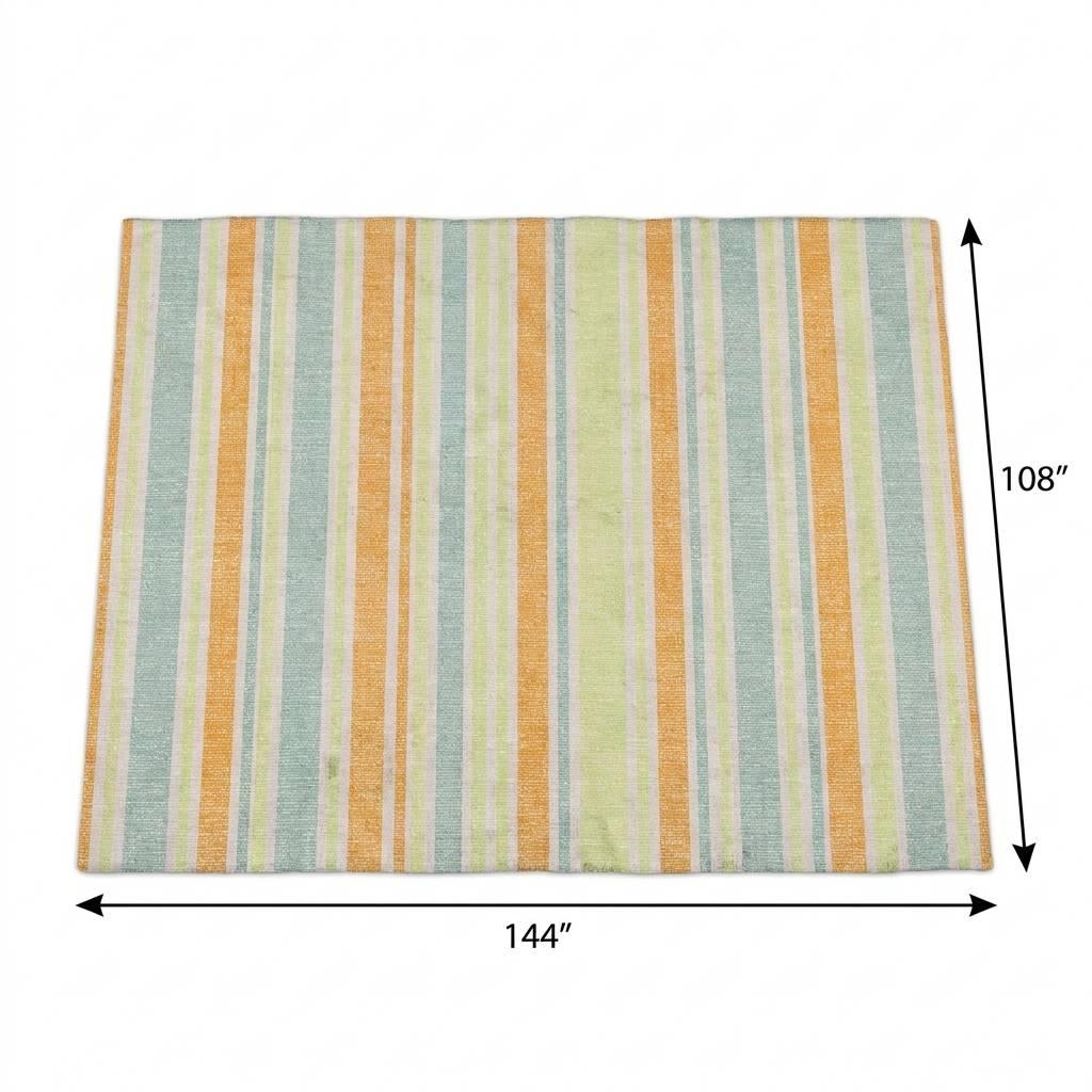 9' X 12' Orange And Green Striped Shag Washable Area Rug With UV Protection - HomeRoots - Flyclothing LLC