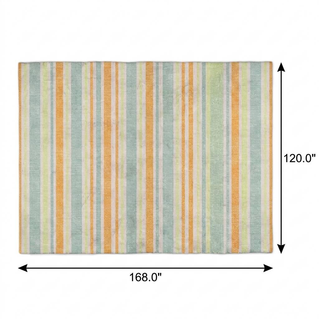 10' X 14' Orange And Green Striped Shag Washable Area Rug With UV Protection - HomeRoots - Flyclothing LLC