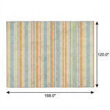 10' X 14' Orange And Green Striped Shag Washable Area Rug With UV Protection - HomeRoots - Flyclothing LLC