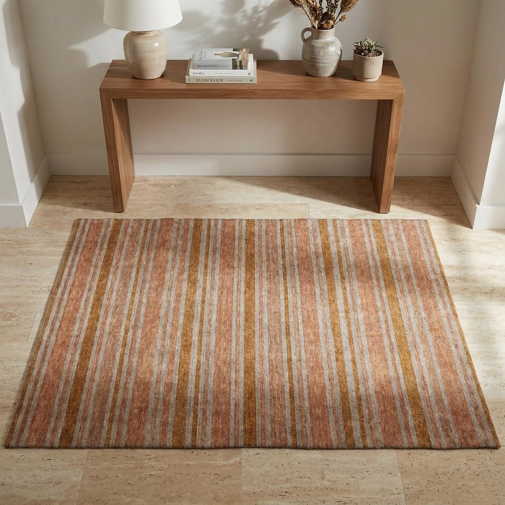 3' X 5' Orange And Terra Cotta Striped Shag Washable Area Rug With UV Protection - HomeRoots - Flyclothing LLC