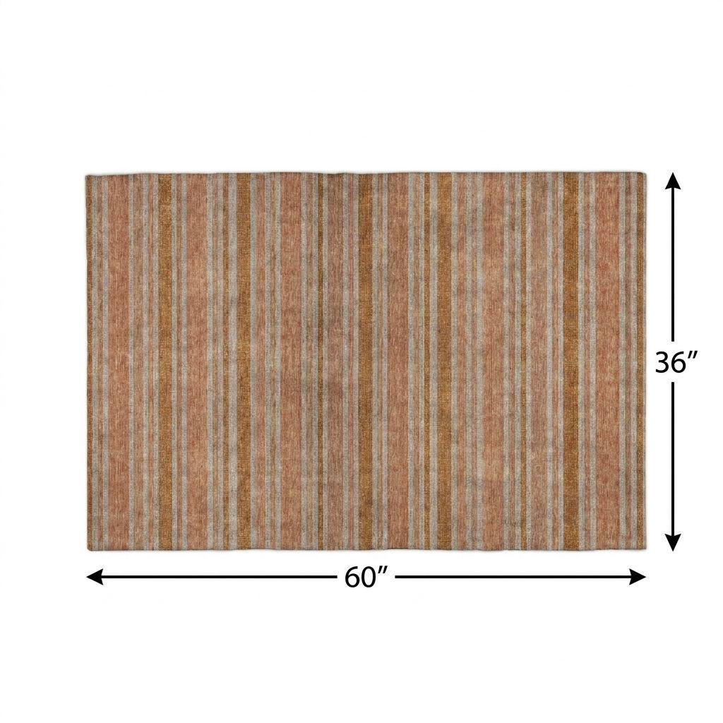 3' X 5' Orange And Terra Cotta Striped Shag Washable Area Rug With UV Protection - HomeRoots - Flyclothing LLC