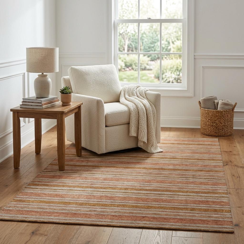 5' X 8' Orange And Terra Cotta Striped Shag Washable Area Rug With UV Protection - HomeRoots - Flyclothing LLC