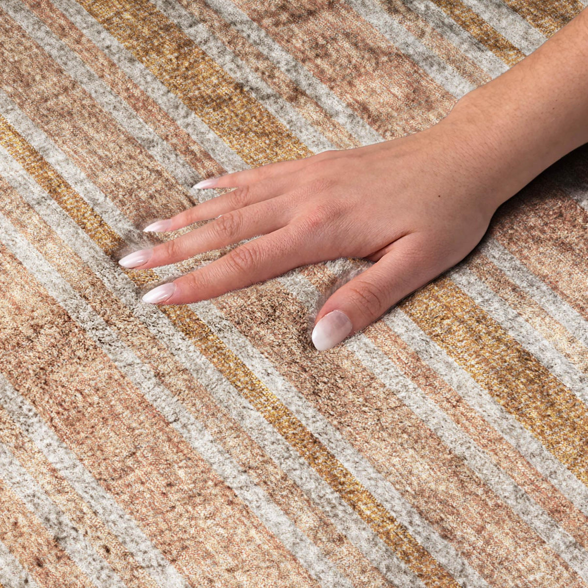 5' X 8' Orange And Terra Cotta Striped Shag Washable Area Rug With UV Protection - HomeRoots - Flyclothing LLC