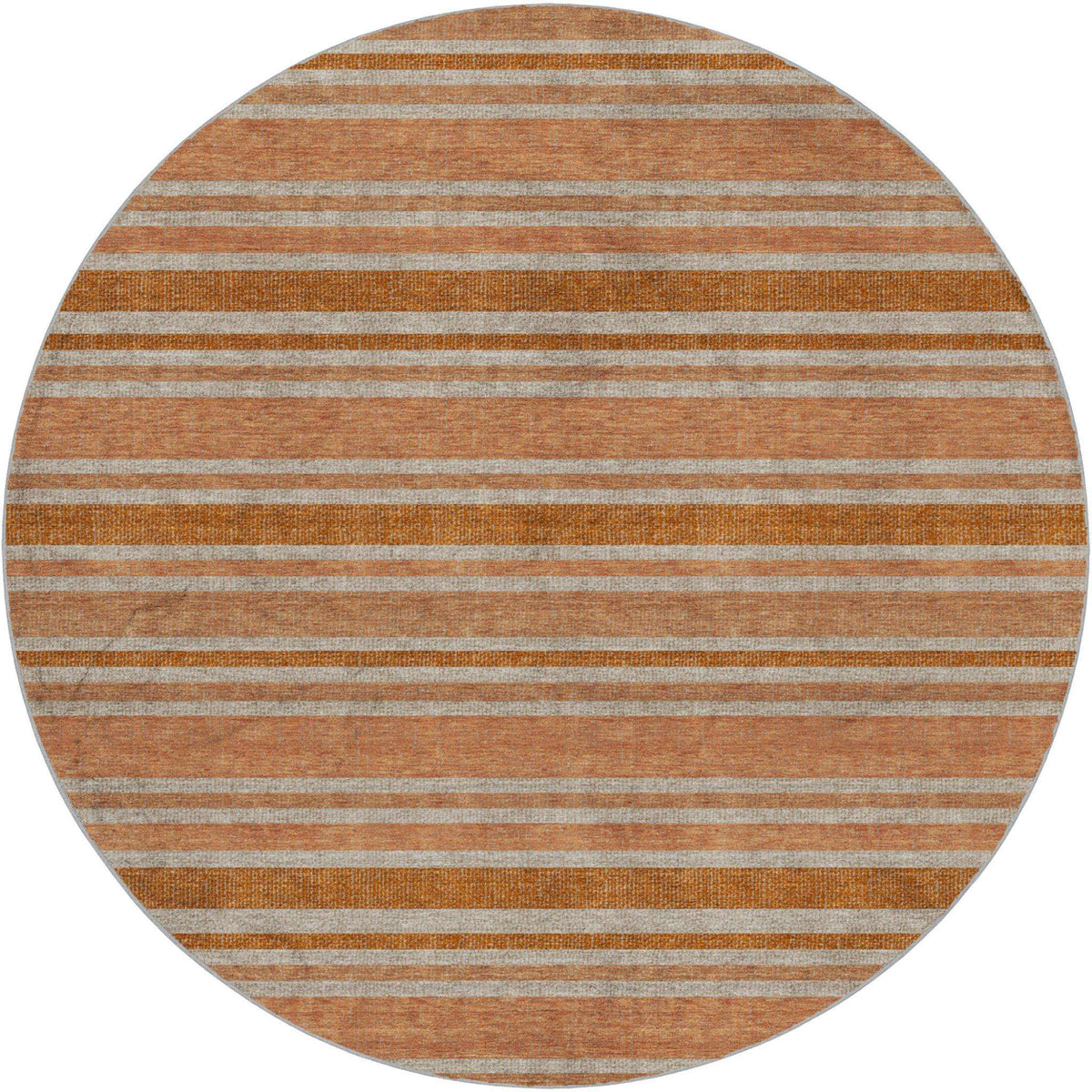 8' Orange And Terra Cotta Striped Shag Washable Round Rug With UV Protection - HomeRoots - Flyclothing LLC