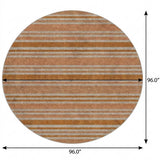 8' Orange And Terra Cotta Striped Shag Washable Round Rug With UV Protection - HomeRoots - Flyclothing LLC
