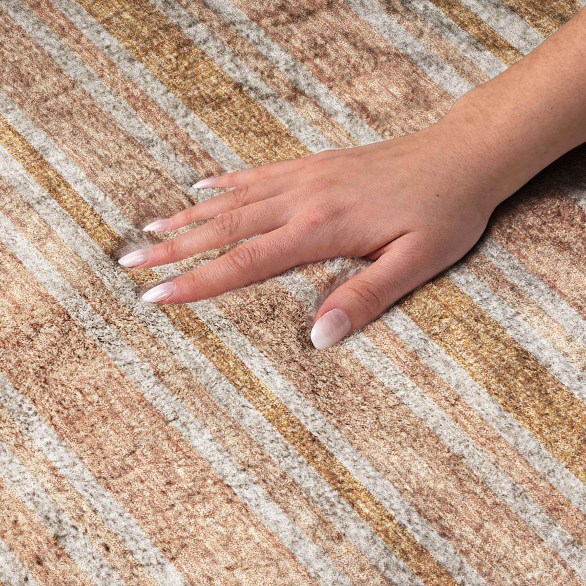 8' X 10' Orange And Terra Cotta Striped Shag Washable Area Rug With UV Protection - HomeRoots - Flyclothing LLC