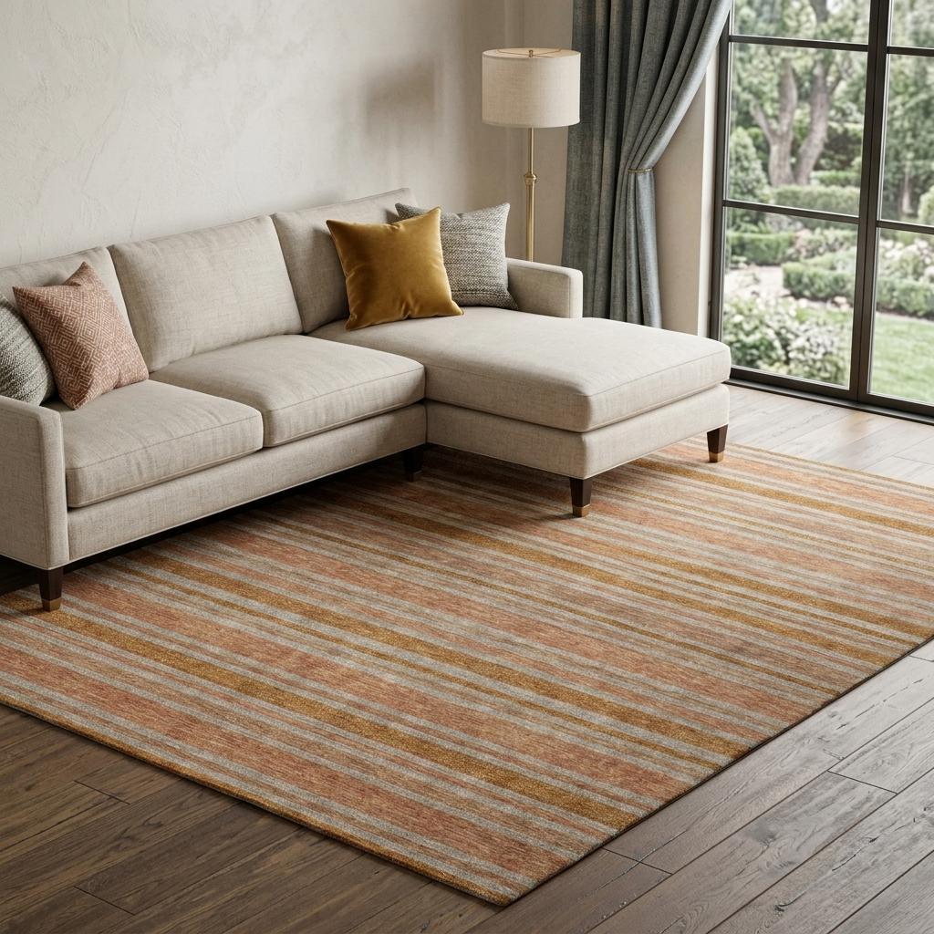 9' X 12' Orange And Terra Cotta Striped Shag Washable Area Rug With UV Protection - HomeRoots - Flyclothing LLC