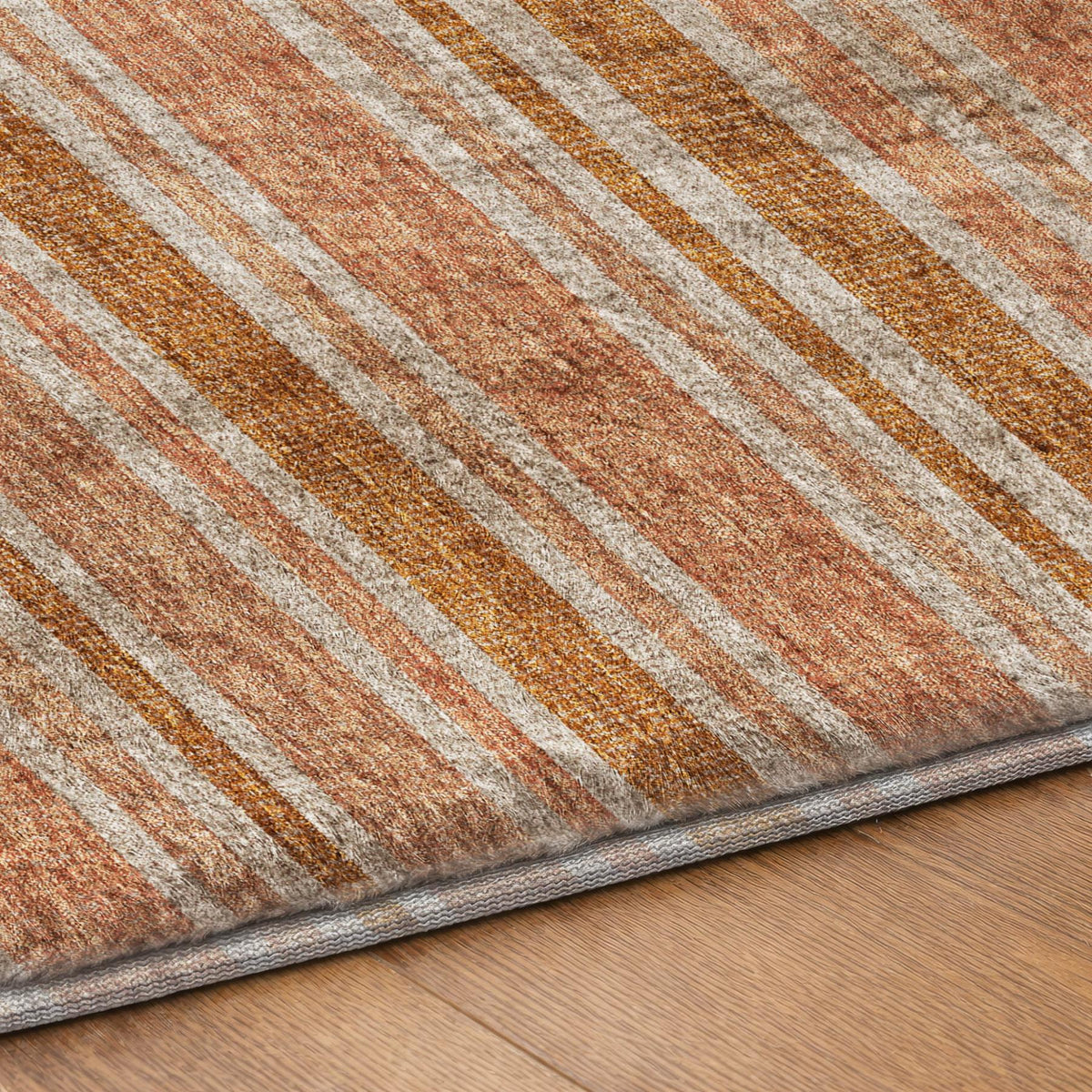 9' X 12' Orange And Terra Cotta Striped Shag Washable Area Rug With UV Protection - HomeRoots - Flyclothing LLC