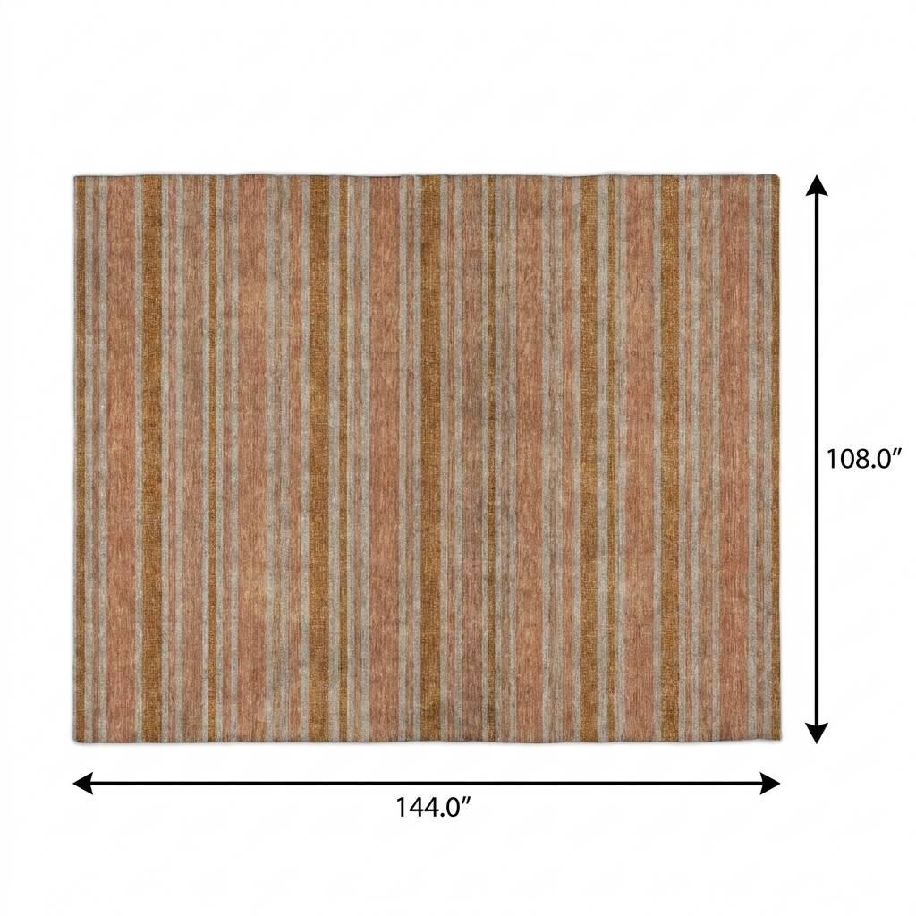 9' X 12' Orange And Terra Cotta Striped Shag Washable Area Rug With UV Protection - HomeRoots - Flyclothing LLC