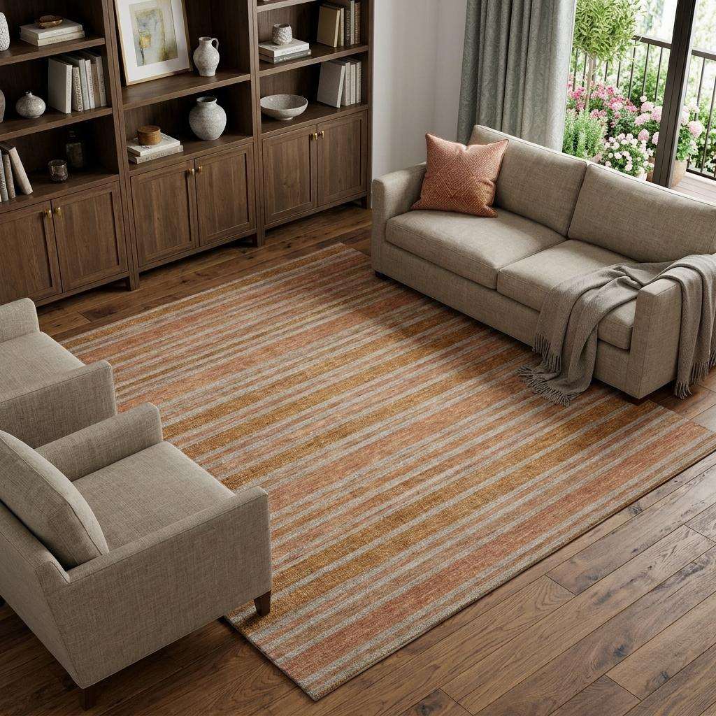 10' X 14' Orange And Terra Cotta Striped Shag Washable Area Rug With UV Protection - HomeRoots - Flyclothing LLC