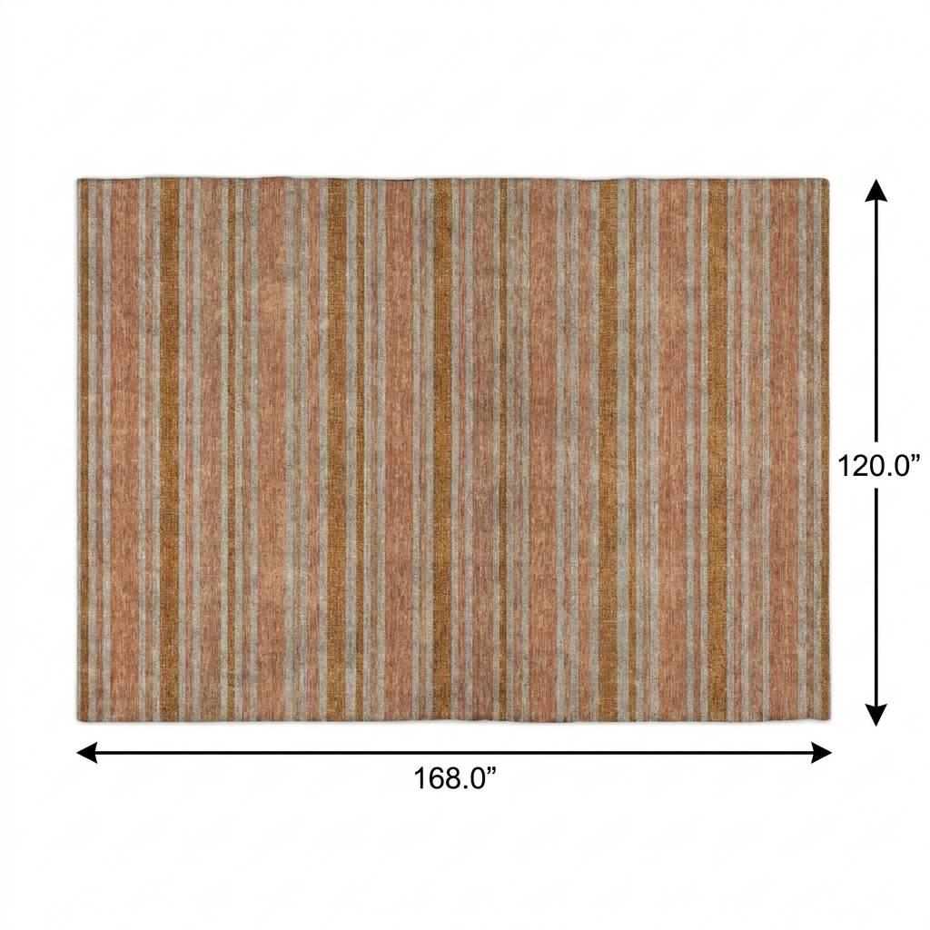 10' X 14' Orange And Terra Cotta Striped Shag Washable Area Rug With UV Protection - HomeRoots - Flyclothing LLC