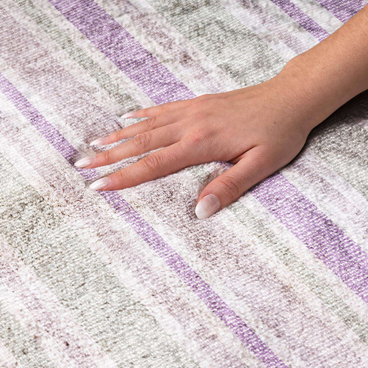 3' X 5' Pearl And Purple Striped Shag Washable Area Rug With UV Protection - HomeRoots - Flyclothing LLC